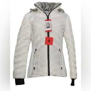 Nautica Women’s Puffer Jacket- White w/ Gray Detachable Fleece Hood Size Medium